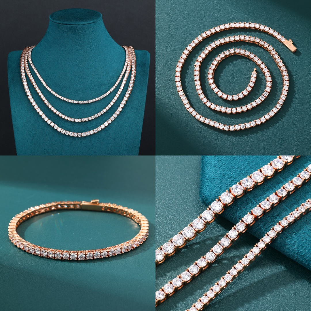 Tennis Chain Set 3mm - Rose Gold (ネックレス&ブレスレット