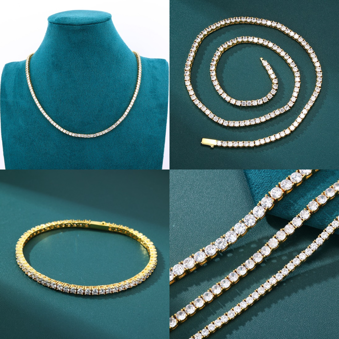 Tennis Chain Set 3mm - 18K Gold (ネックレス&ブレスレット) – EMPIRE Tennis Chain Set 3mm - 18K Gold (ネックレス&ブレスレット) – EMPIRE