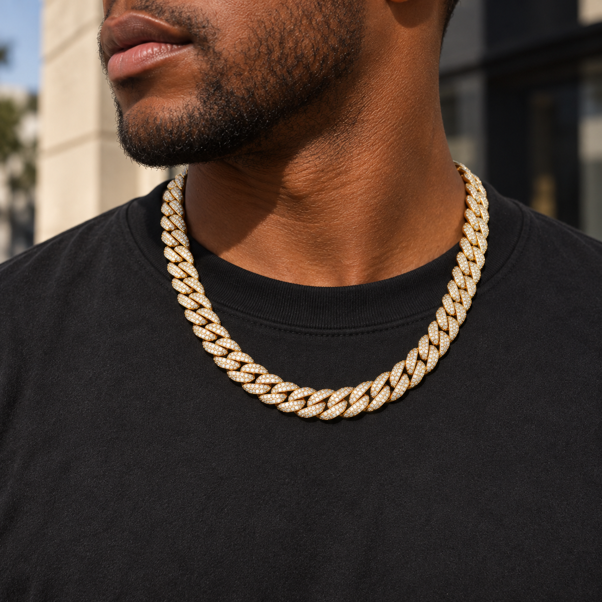 Moissanite × 925 Silver】幅12mm - Sleek Cuban Chain (Gold