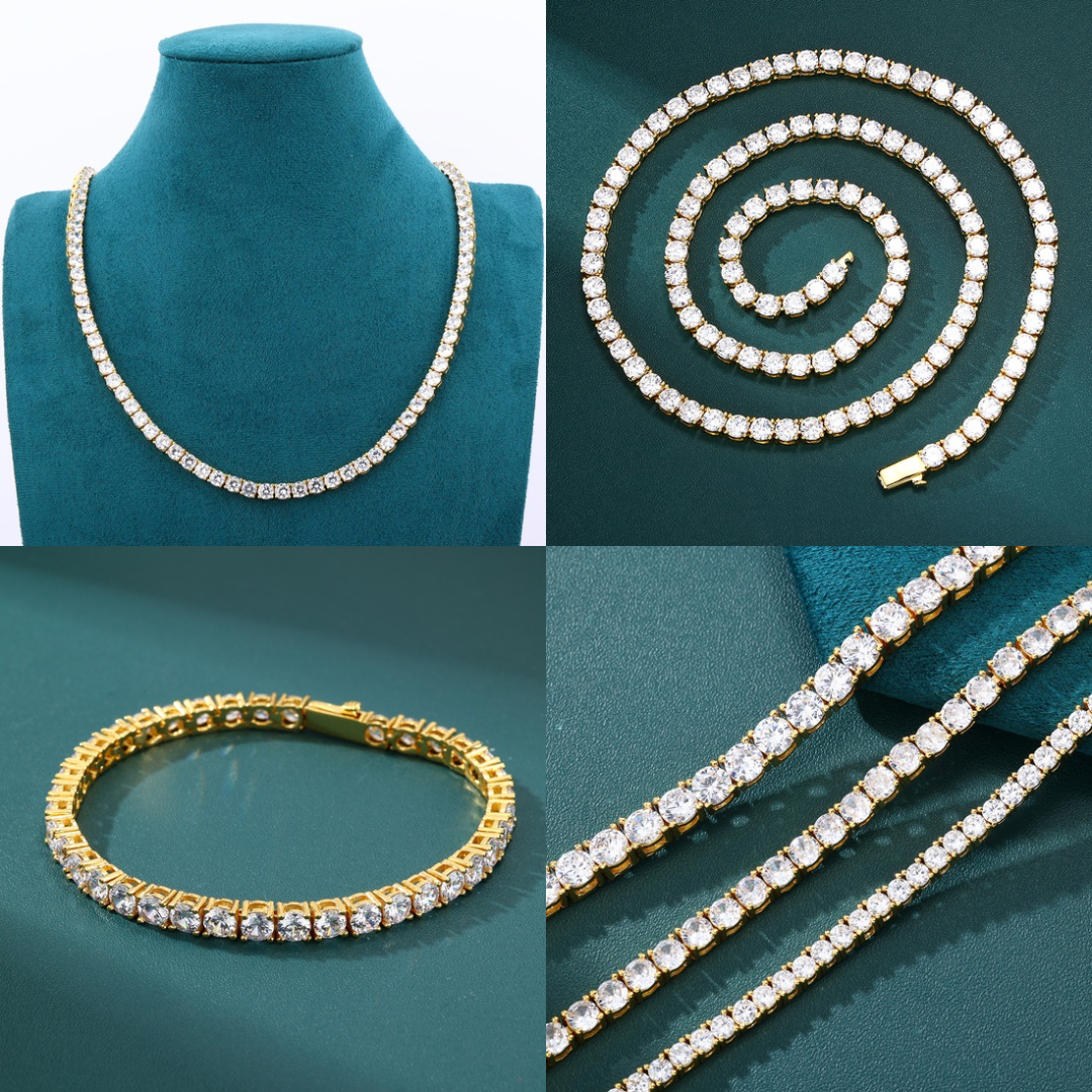 Tennis Chain Set 5mm - 18K Gold (ネックレス&ブレスレット)