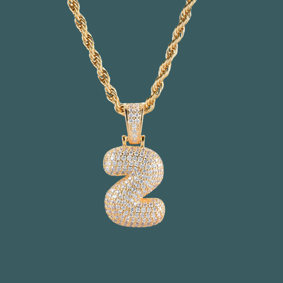 Custom Number Pendant - Bubble Initial【無料ネックレス付属】