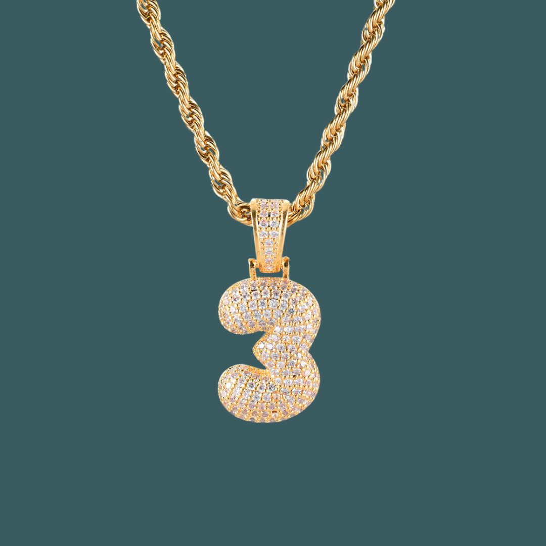 Custom Number Pendant - Bubble Initial【無料ネックレス付属】