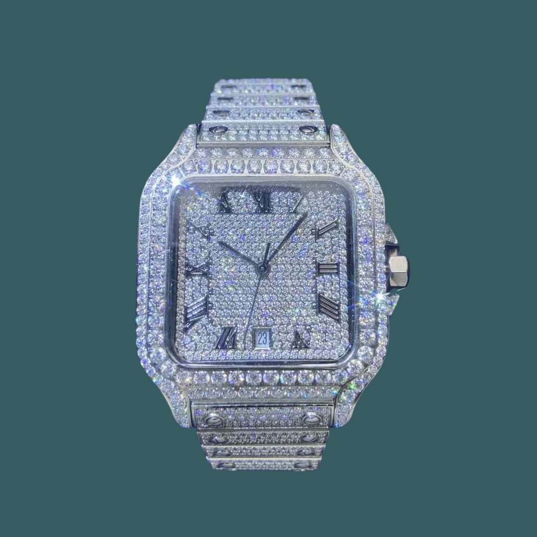 【Moissanite】Ice Out Square Watch