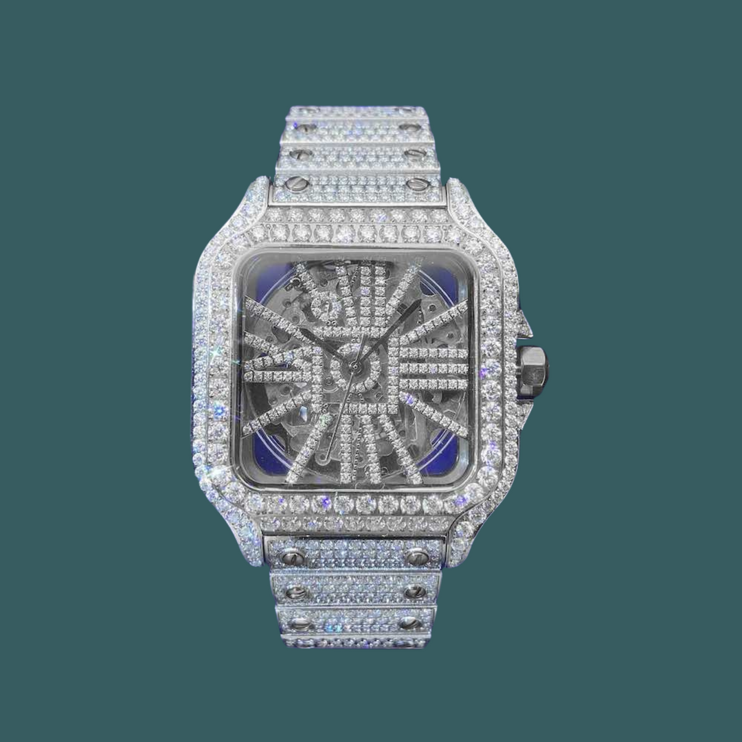 【Moissanite】Ice Out Skeleton Watch