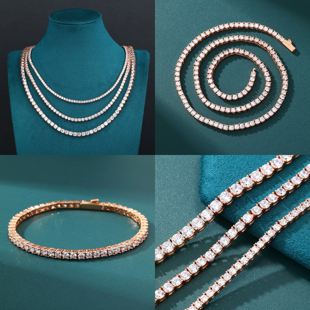 Tennis Chain Set 3mm - Rose Gold (ネックレス&ブレスレット)