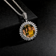 Custom Photo Pendant - Sunburst Round (White Gold)【無料ネックレス付属】