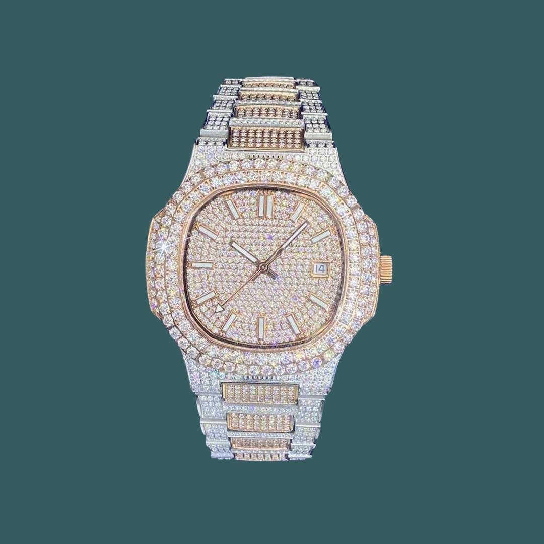 【Moissanite】Ice Out Wave Watch