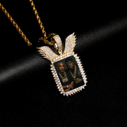 Custom Photo Pendant - Wing Square (Gold)【無料ネックレス付属】