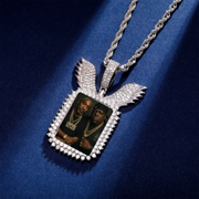 Custom Photo Pendant - Wing Square (White Gold)【無料ネックレス付属】