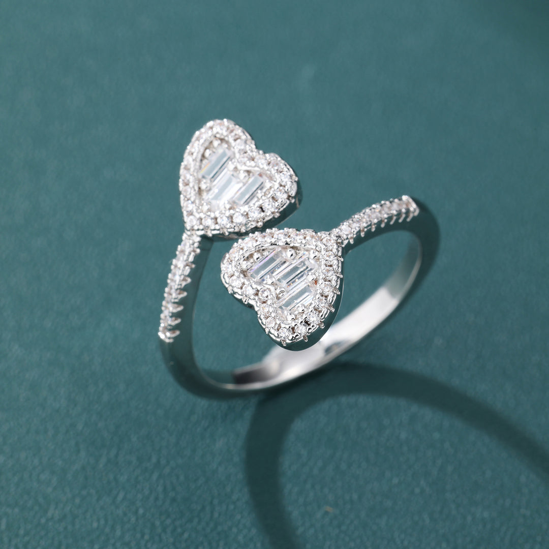 Eternal Duo Heart Ring - 17mm (White Gold)