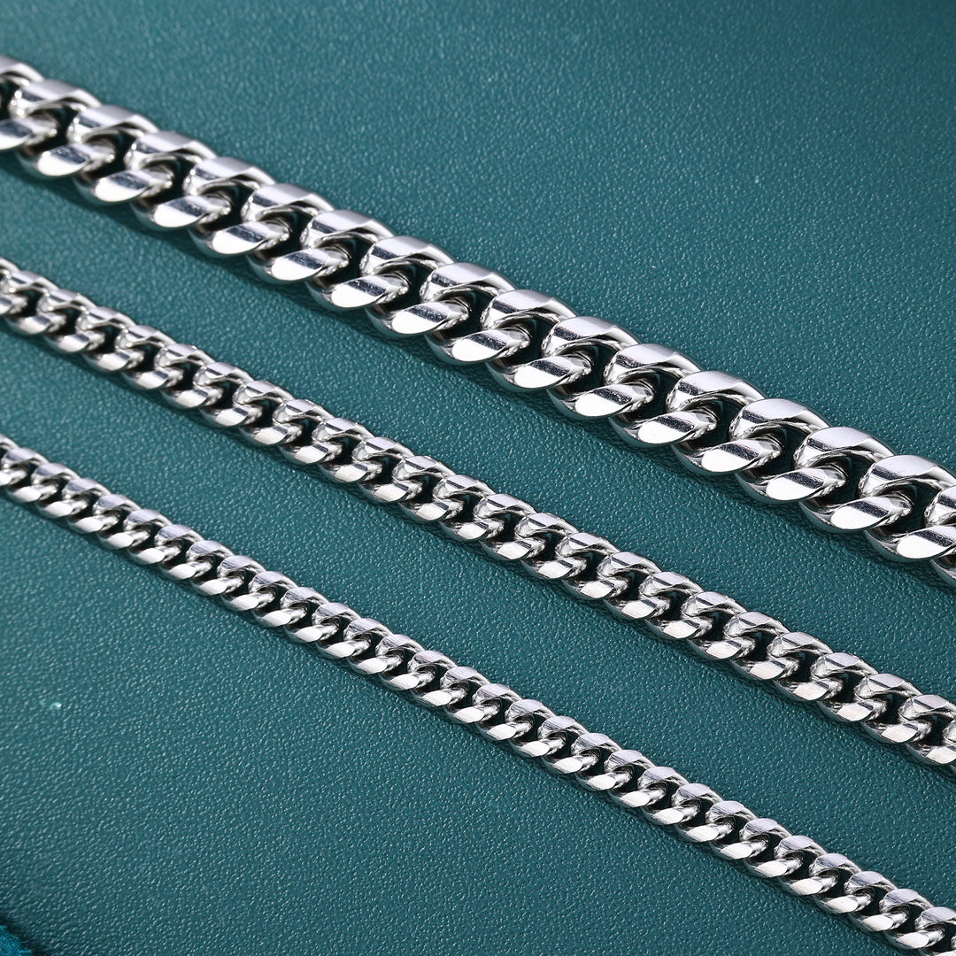 Cuban Chain Bracelet- 4mm〜8mm (White Gold)