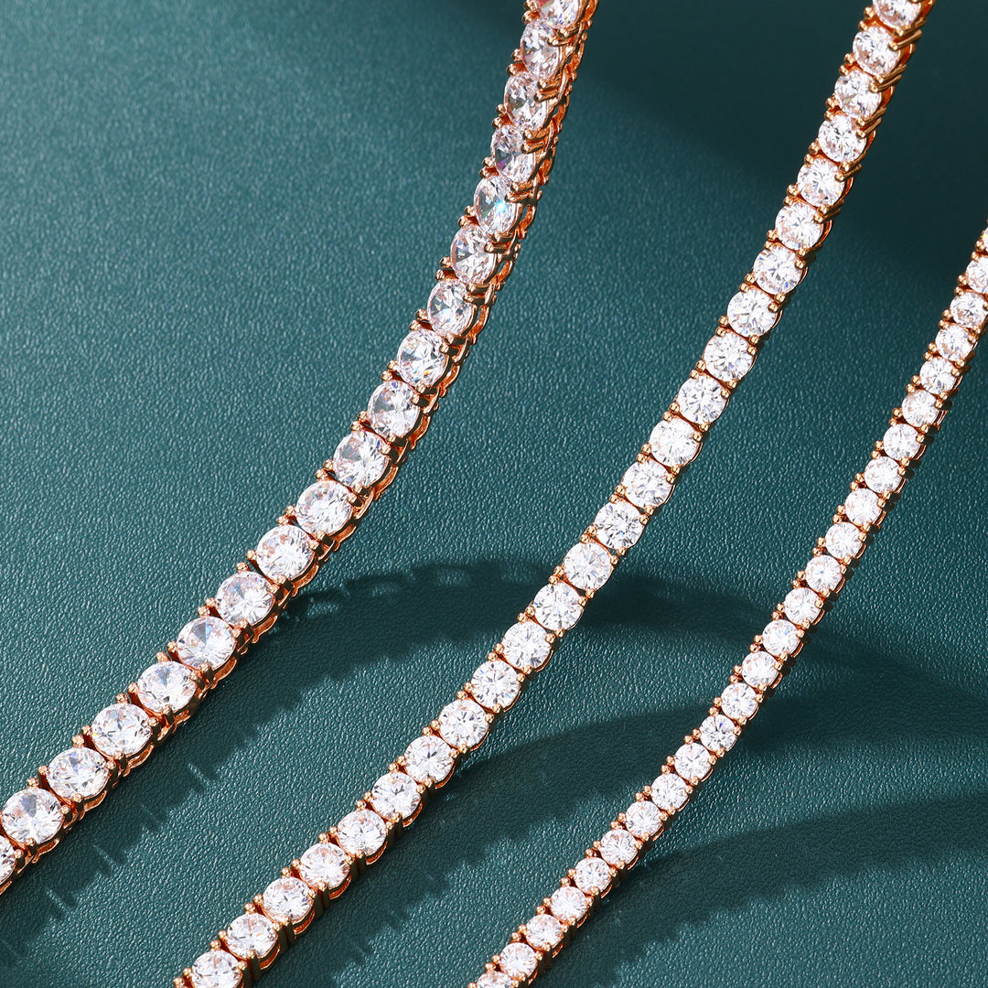 Tennis Chain Set 4mm - Rose Gold (ネックレス&ブレスレット)