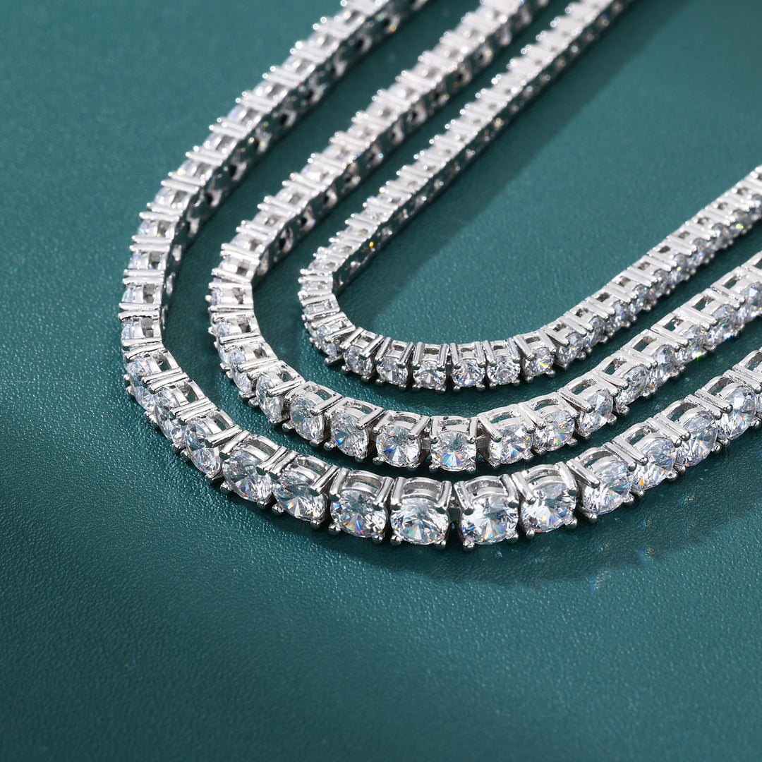 Tennis Chain Set 5mm - White Gold (ネックレス&ブレスレット)