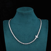 Cross Point Tennis Necklace - 4mm (White Gold)