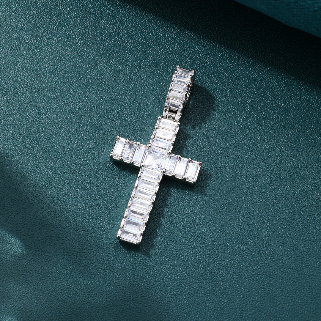 Ice Bar Cross Pendant - (White Gold)【無料ネックレス付属】