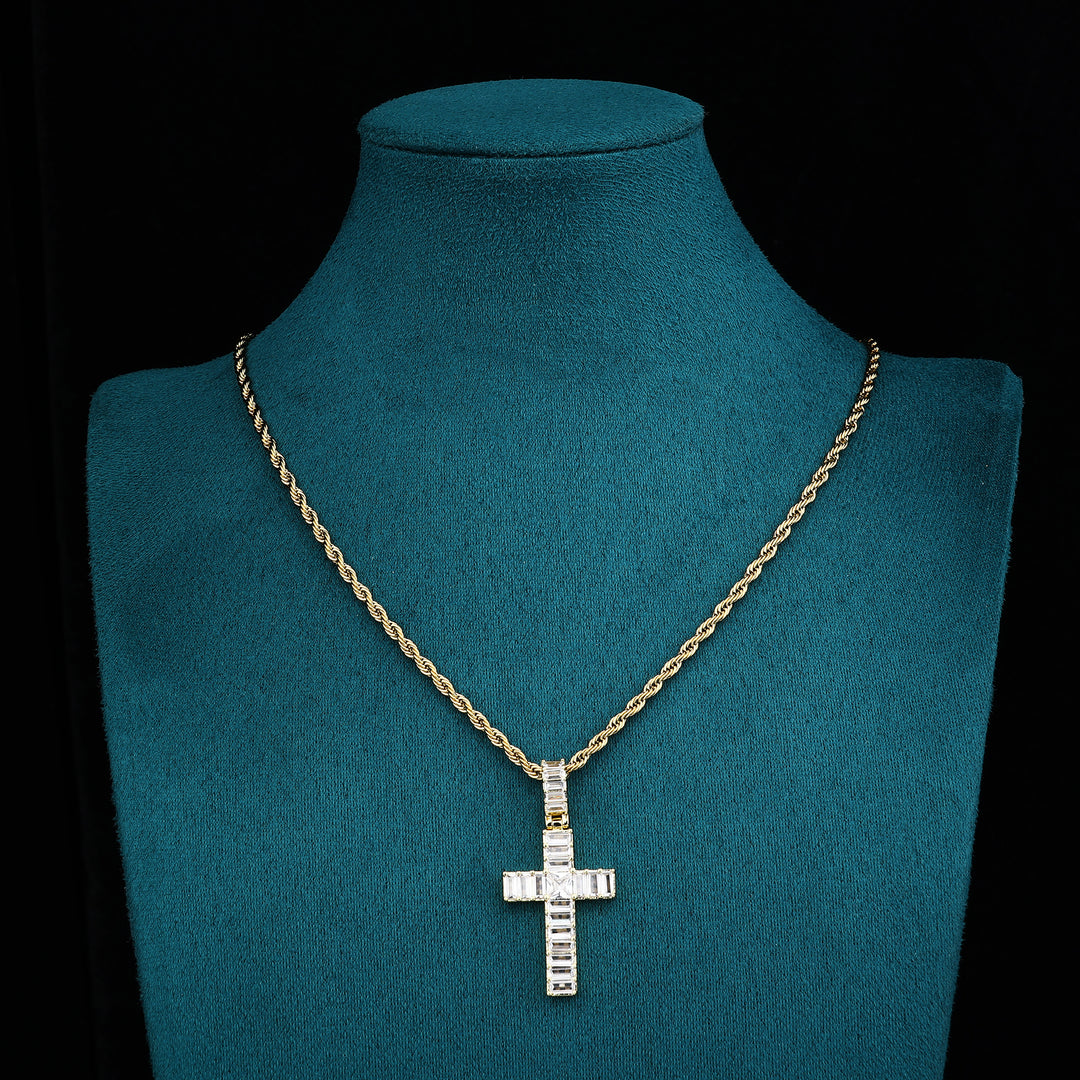 Ice Bar Cross Pendant - (18K Gold)【無料ネックレス付属】