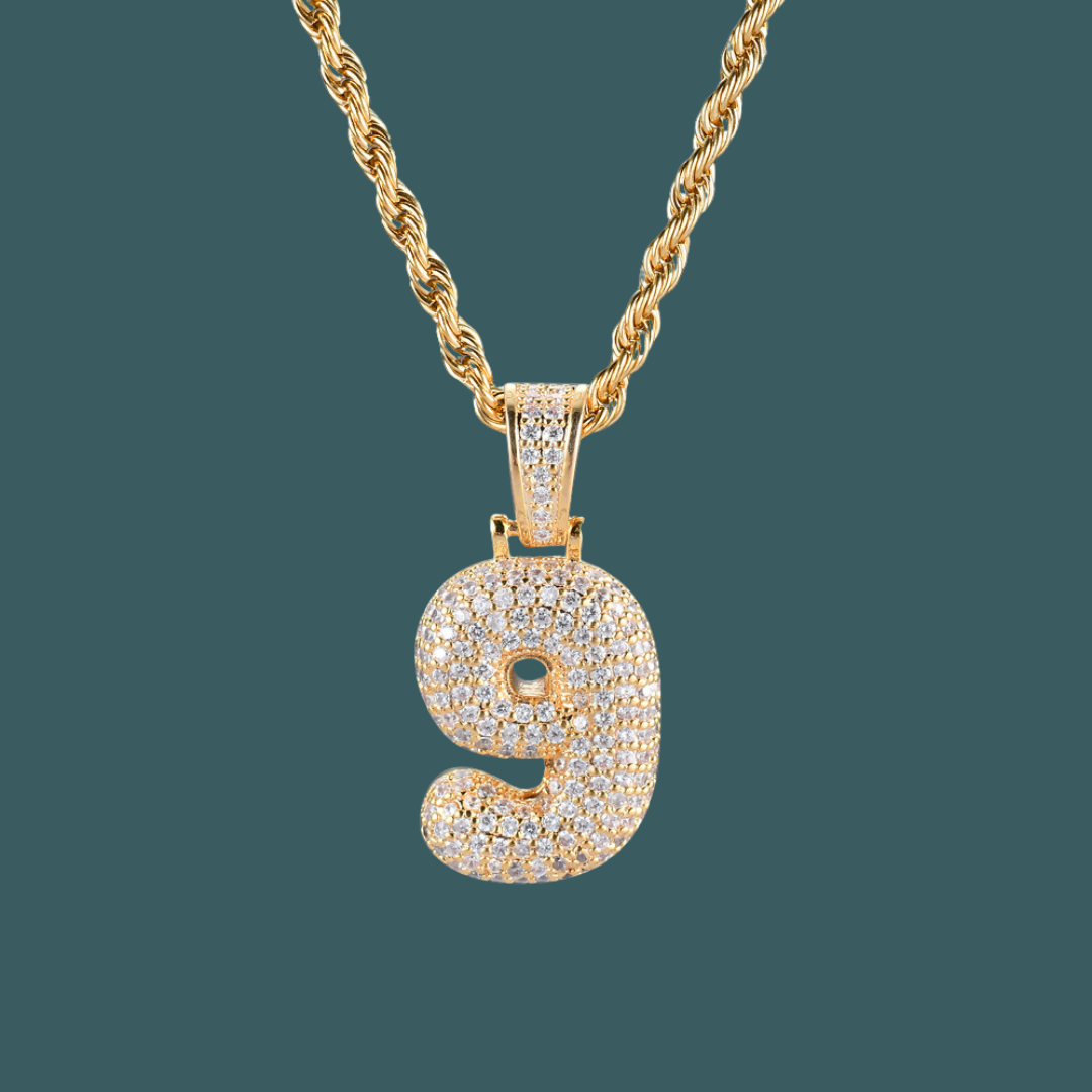 Custom Number Pendant - Bubble Initial【無料ネックレス付属】