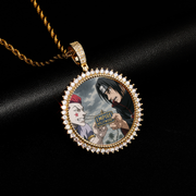 Custom Photo Pendant - Diamond Round (Gold)【無料ネックレス付属】