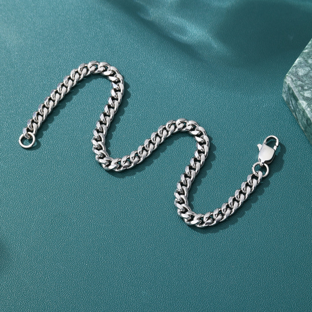 Cuban Chain Bracelet- 4mm〜8mm (White Gold)