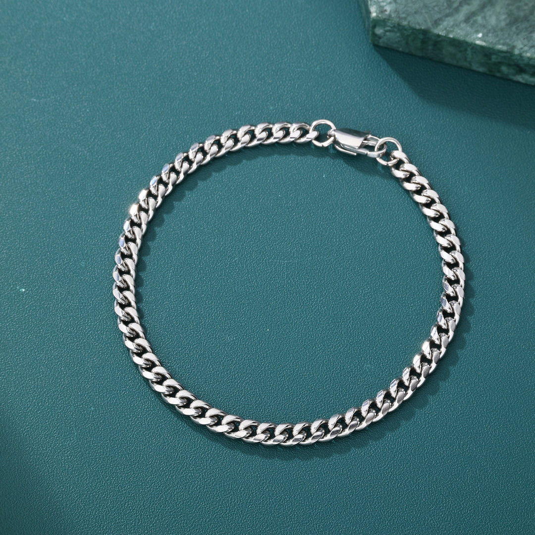 Cuban Chain Bracelet- 4mm〜8mm (White Gold)