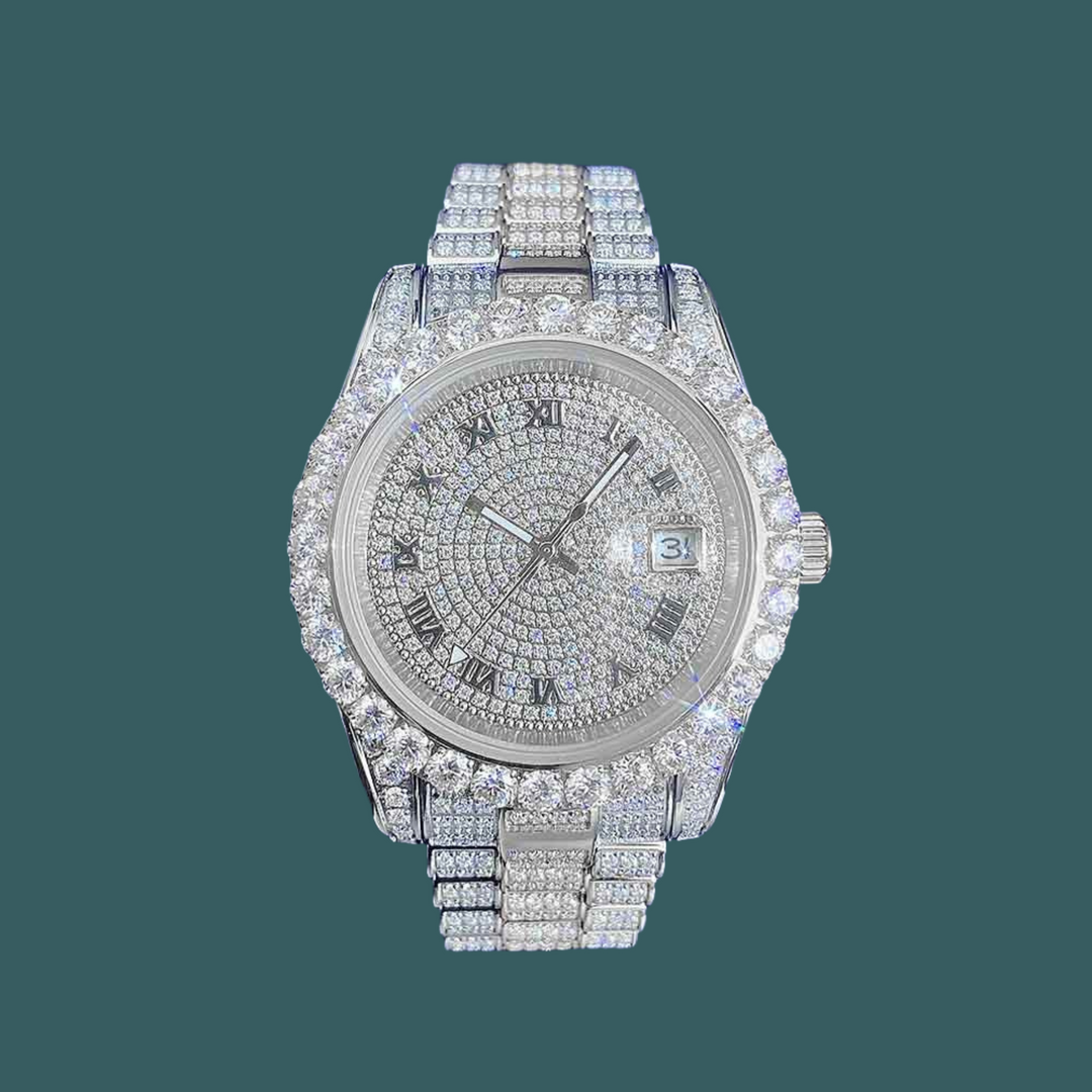 【Moissanite】Ice Out Roman Watch