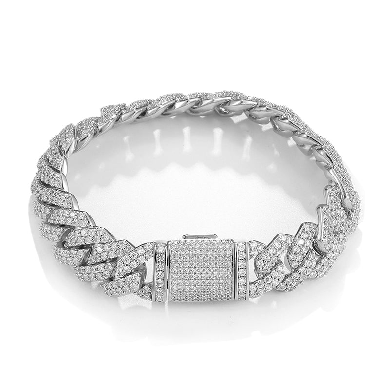 Prong Cuban Bracelet - 14mm (18K White Gold)