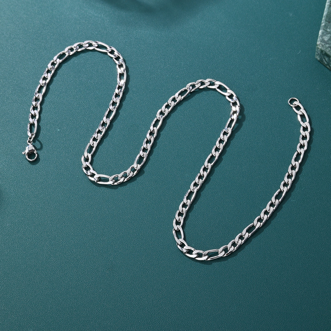 Figaro Link Chain - 4mm〜7mm (White Gold)