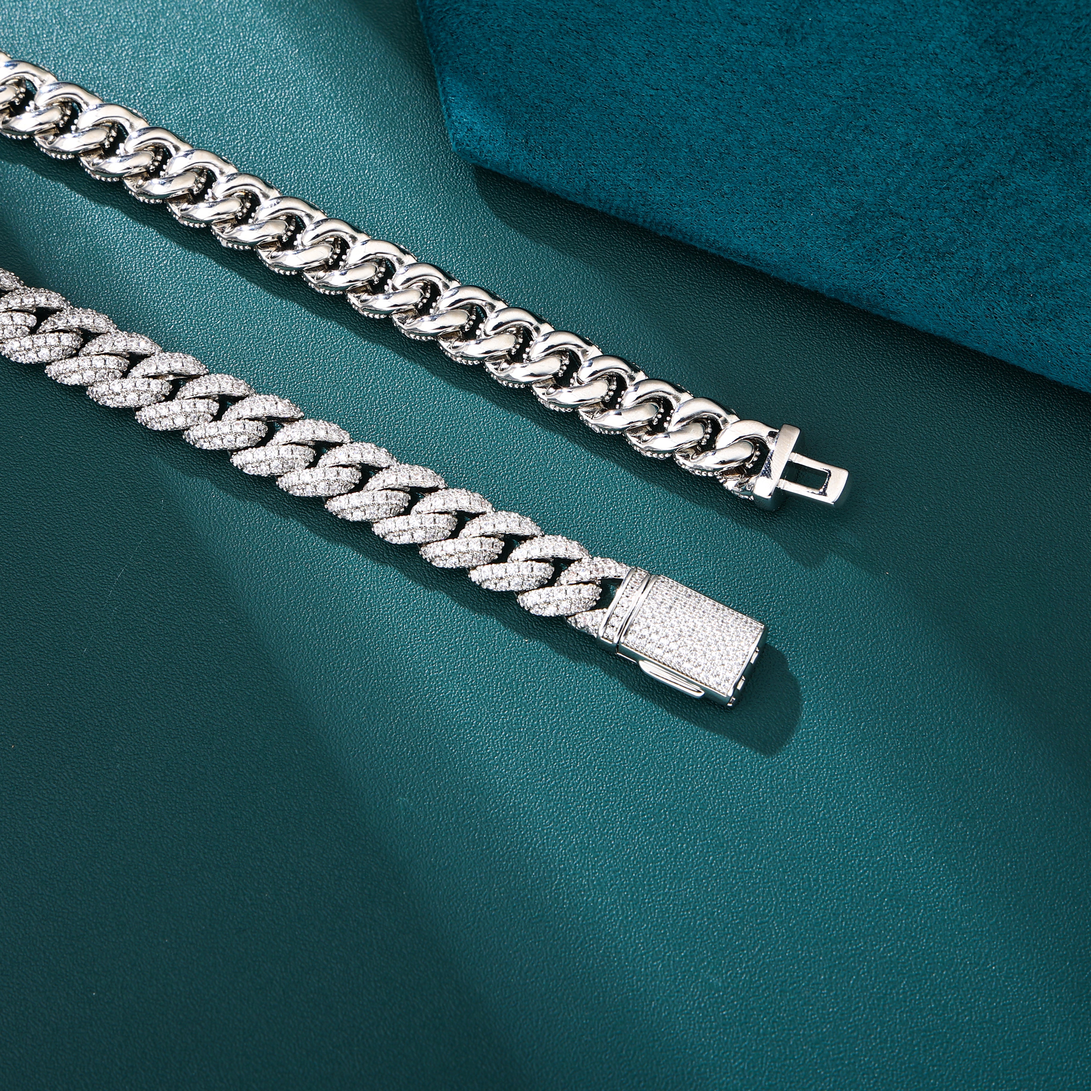 Moissanite × 925 Silver】幅8mm - Sleek Cuban Chain (White Gold